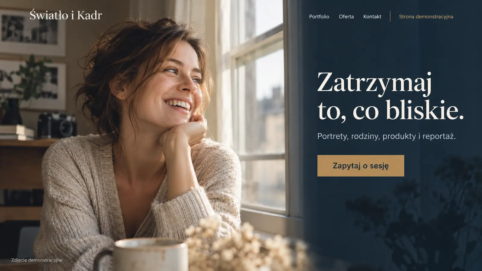 Projekt szablonu Klasyczny dla fotografa — sekcja Światło i Kadr