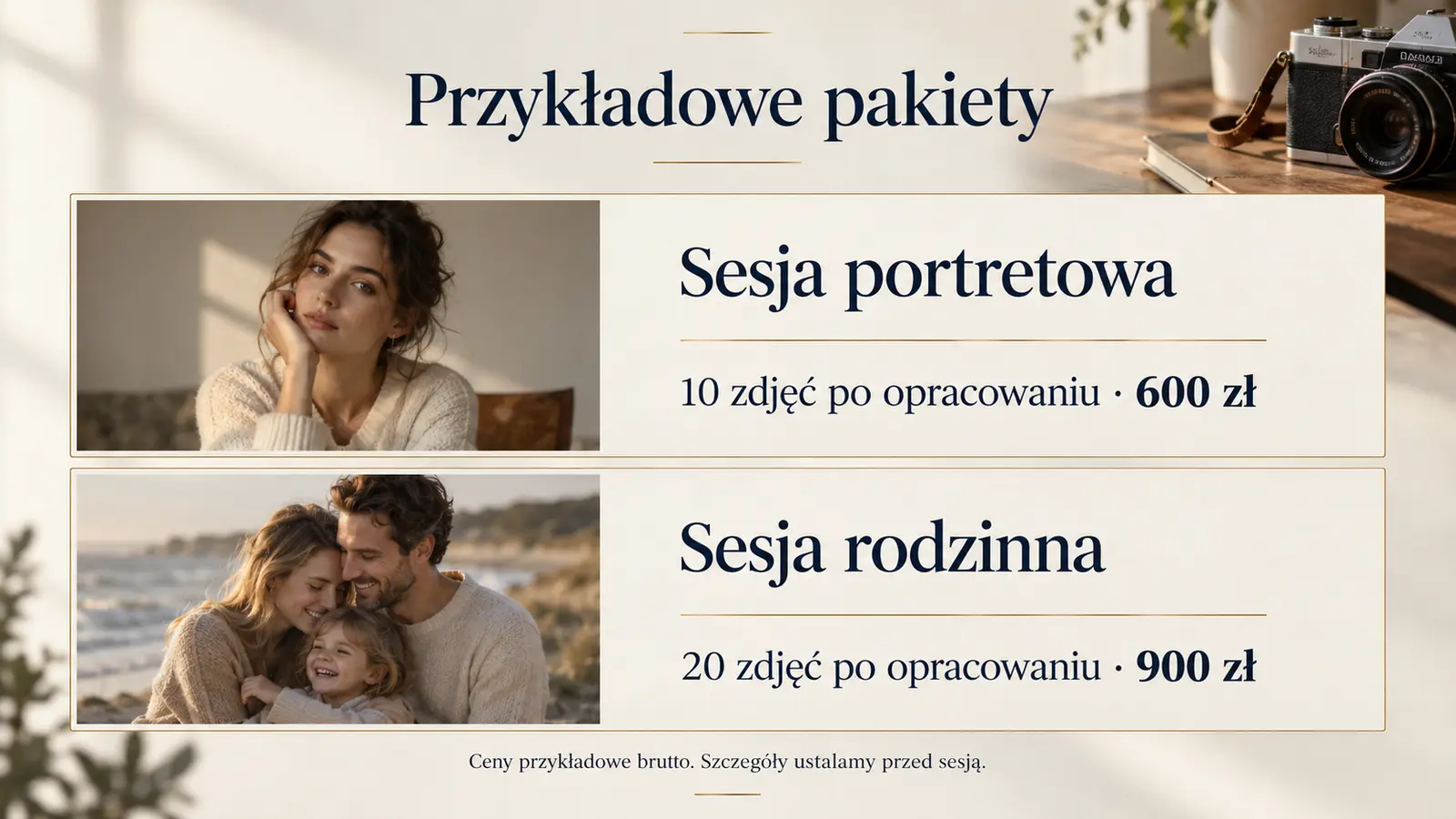 Projekt szablonu Klasyczny dla fotografa — sekcja Pakiety