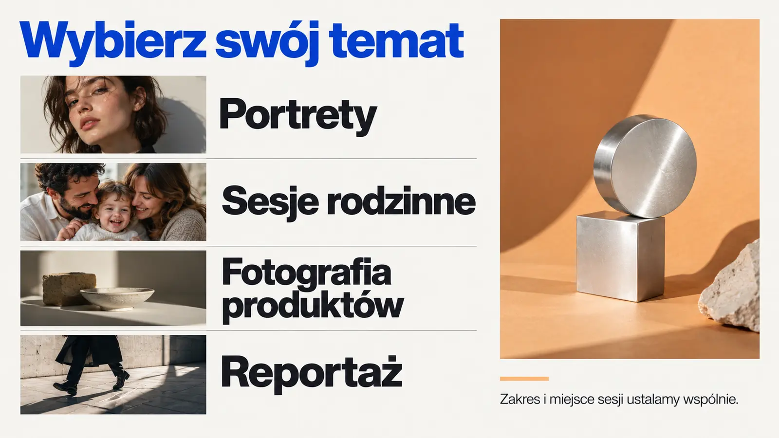 Projekt szablonu Nowoczesny dla fotografa — sekcja Oferta