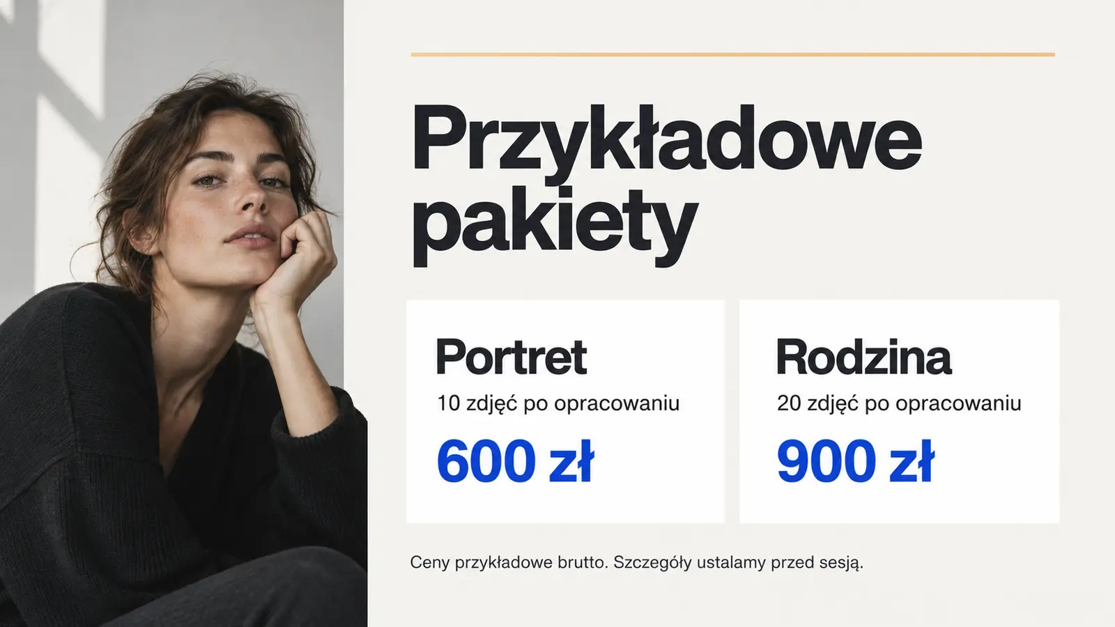 Projekt szablonu Nowoczesny dla fotografa — sekcja Pakiety