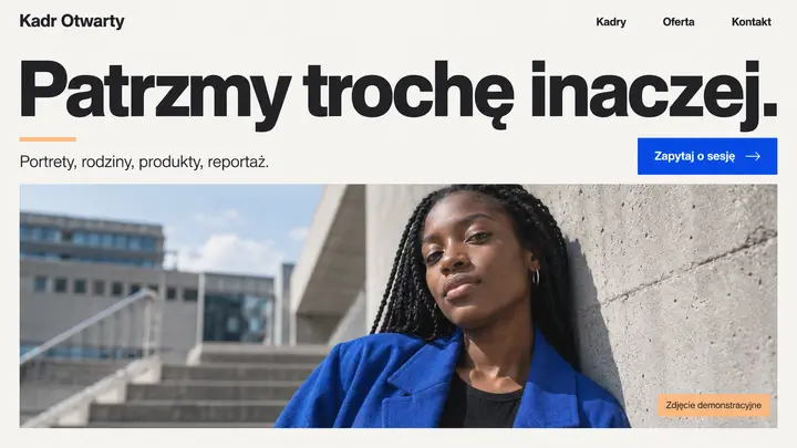 Projekt szablonu Nowoczesny dla branży Fotograf — pierwszy ekran