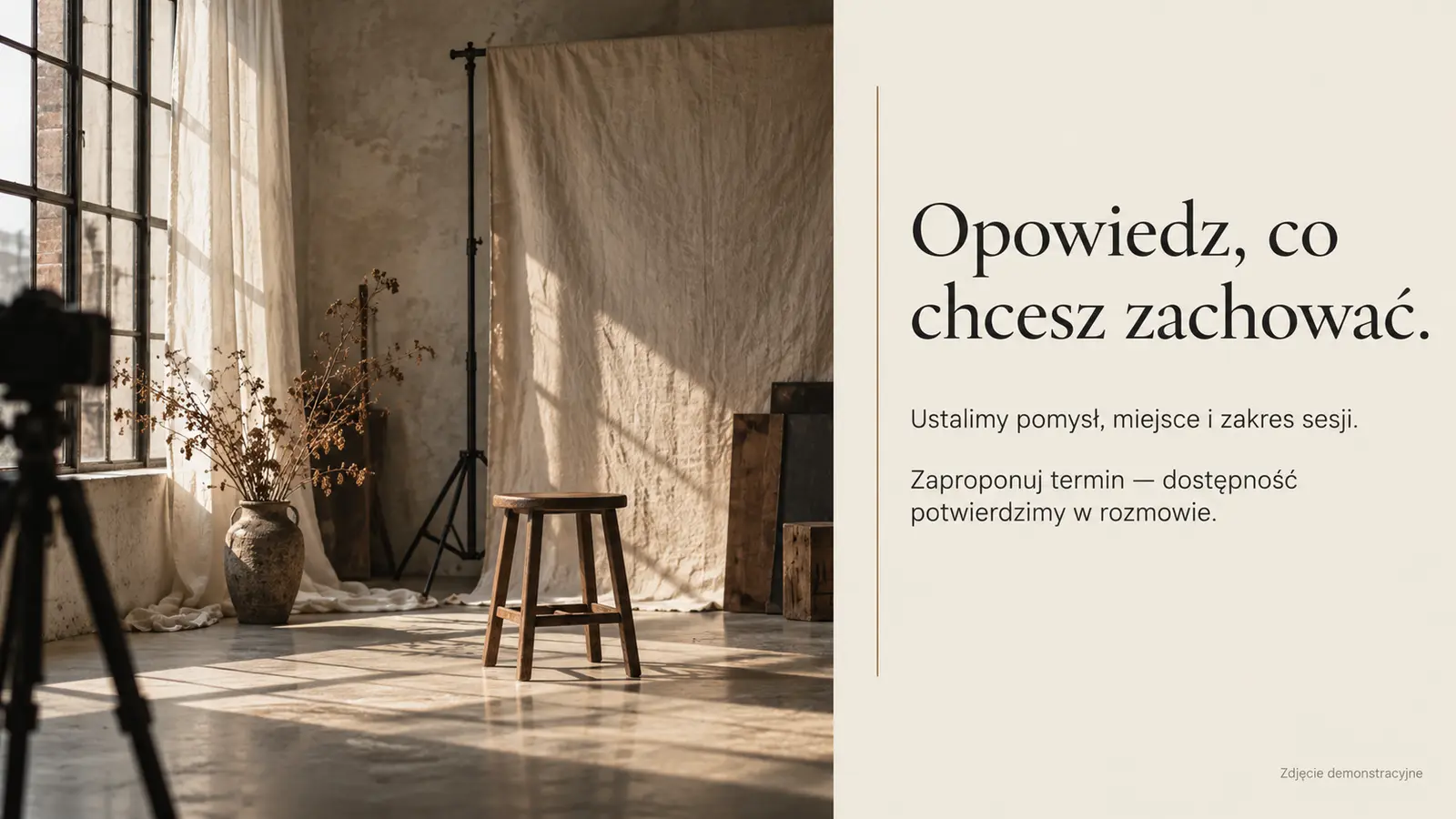 Projekt szablonu Premium dla fotografa — sekcja Przed sesją