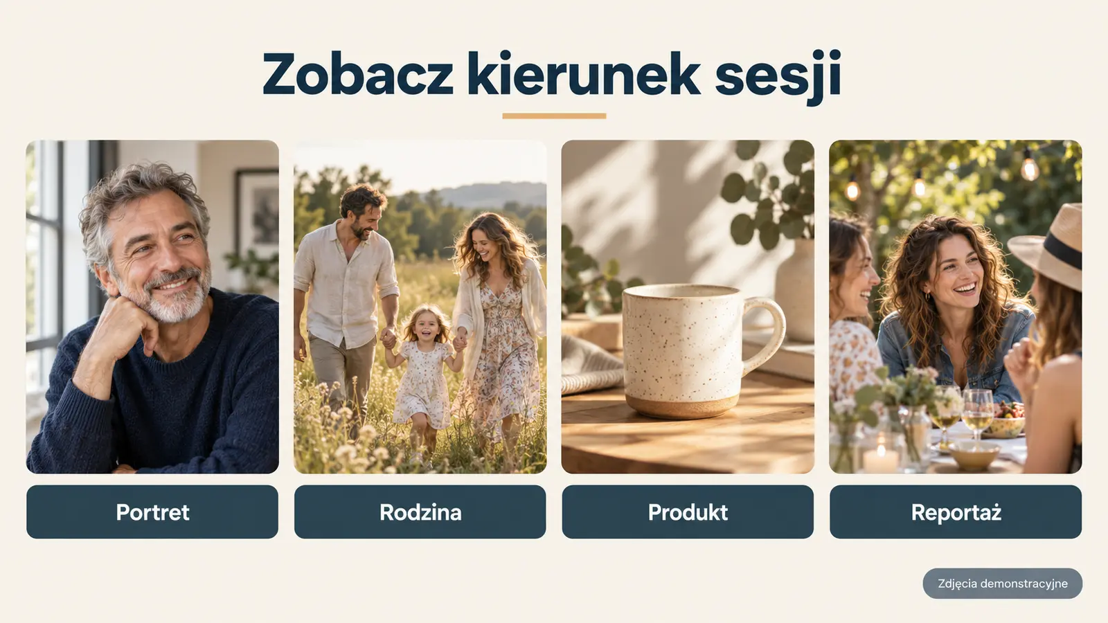 Projekt szablonu Rezerwacje dla fotografa — sekcja Portfolio