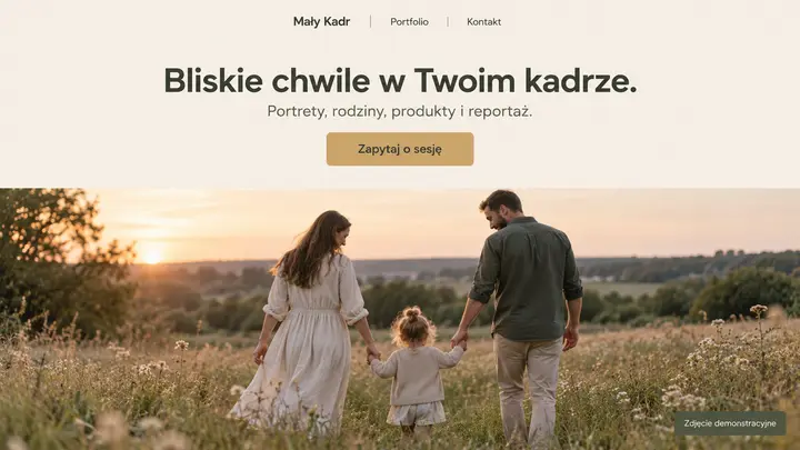 Projekt szablonu Wizytówka dla branży Fotograf — pierwszy ekran