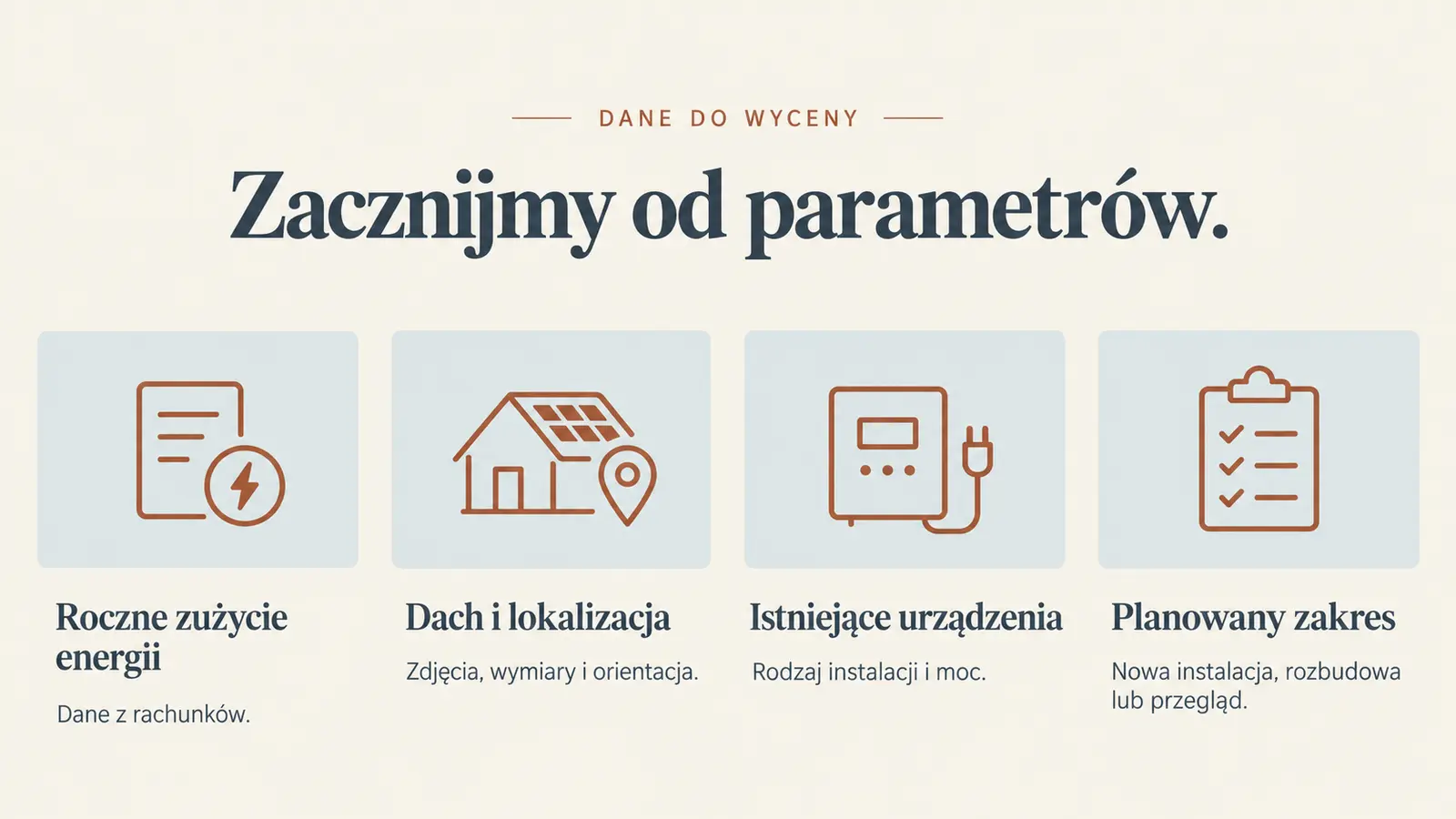 Projekt szablonu Ekspert dla firmy fotowoltaicznej — sekcja Parametry