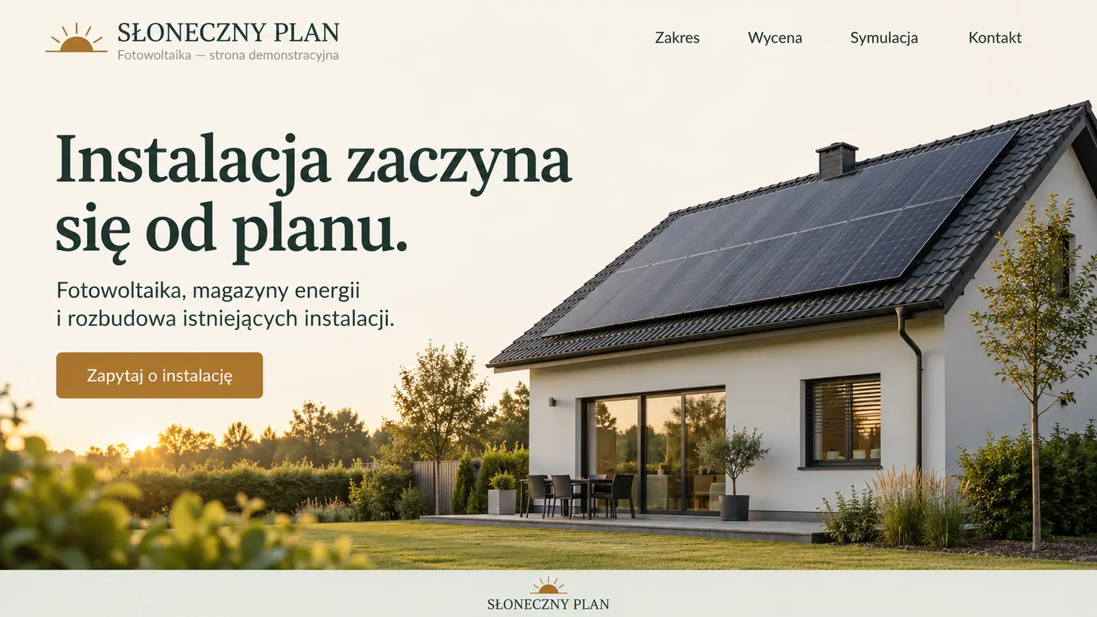 Projekt szablonu Klasyczny dla firmy fotowoltaicznej — sekcja Otwarcie