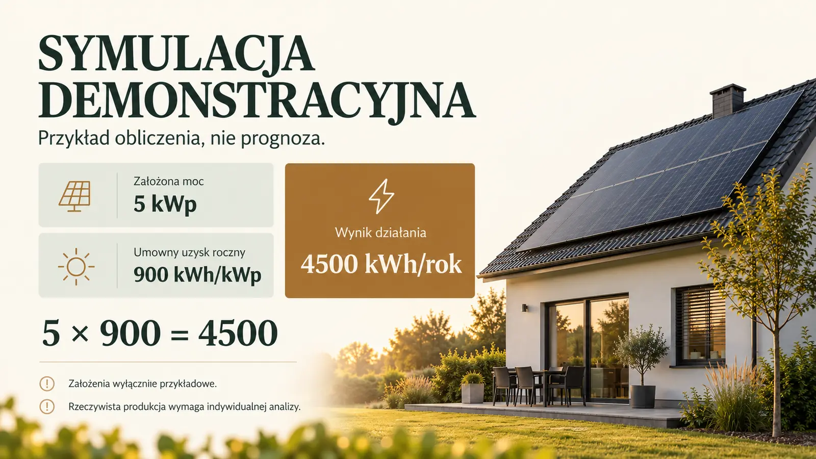 Projekt szablonu Klasyczny dla firmy fotowoltaicznej — sekcja Symulacja