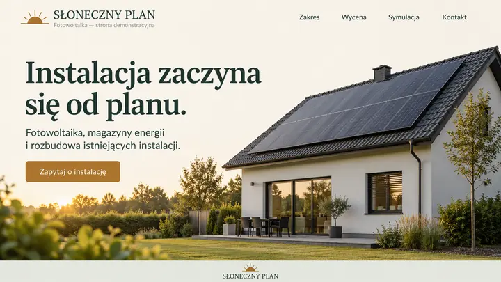 Projekt szablonu Klasyczny dla branży Fotowoltaika — pierwszy ekran