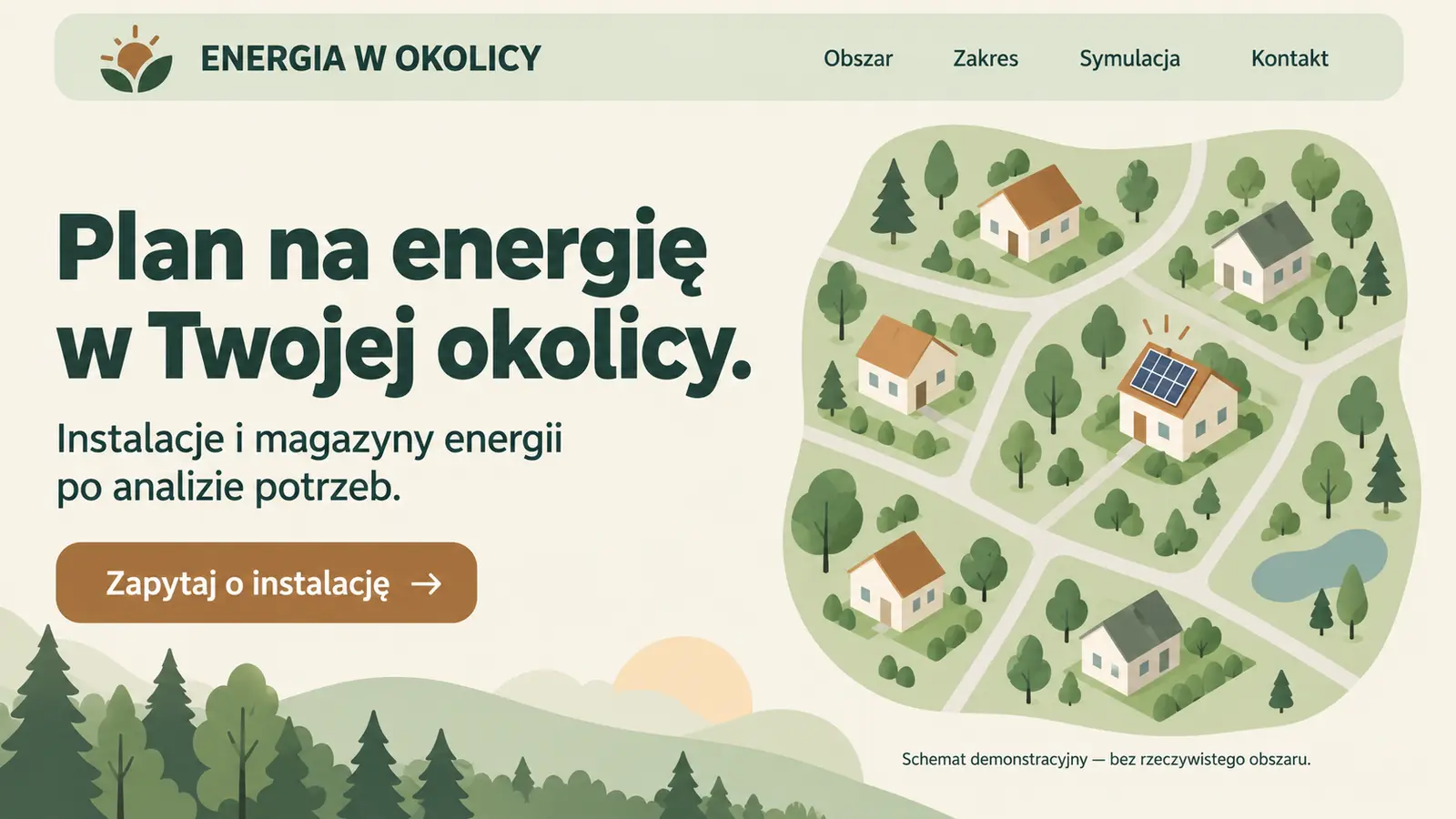 Projekt szablonu Lokalny dla firmy fotowoltaicznej — sekcja Lokalne otwarcie