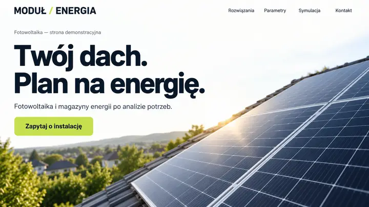 Projekt szablonu Nowoczesny dla branży Fotowoltaika — pierwszy ekran