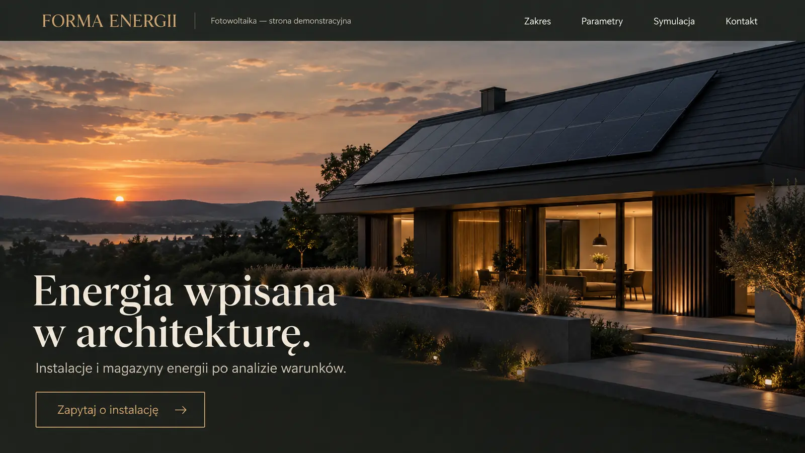 Projekt szablonu Premium dla firmy fotowoltaicznej — sekcja Otwarcie