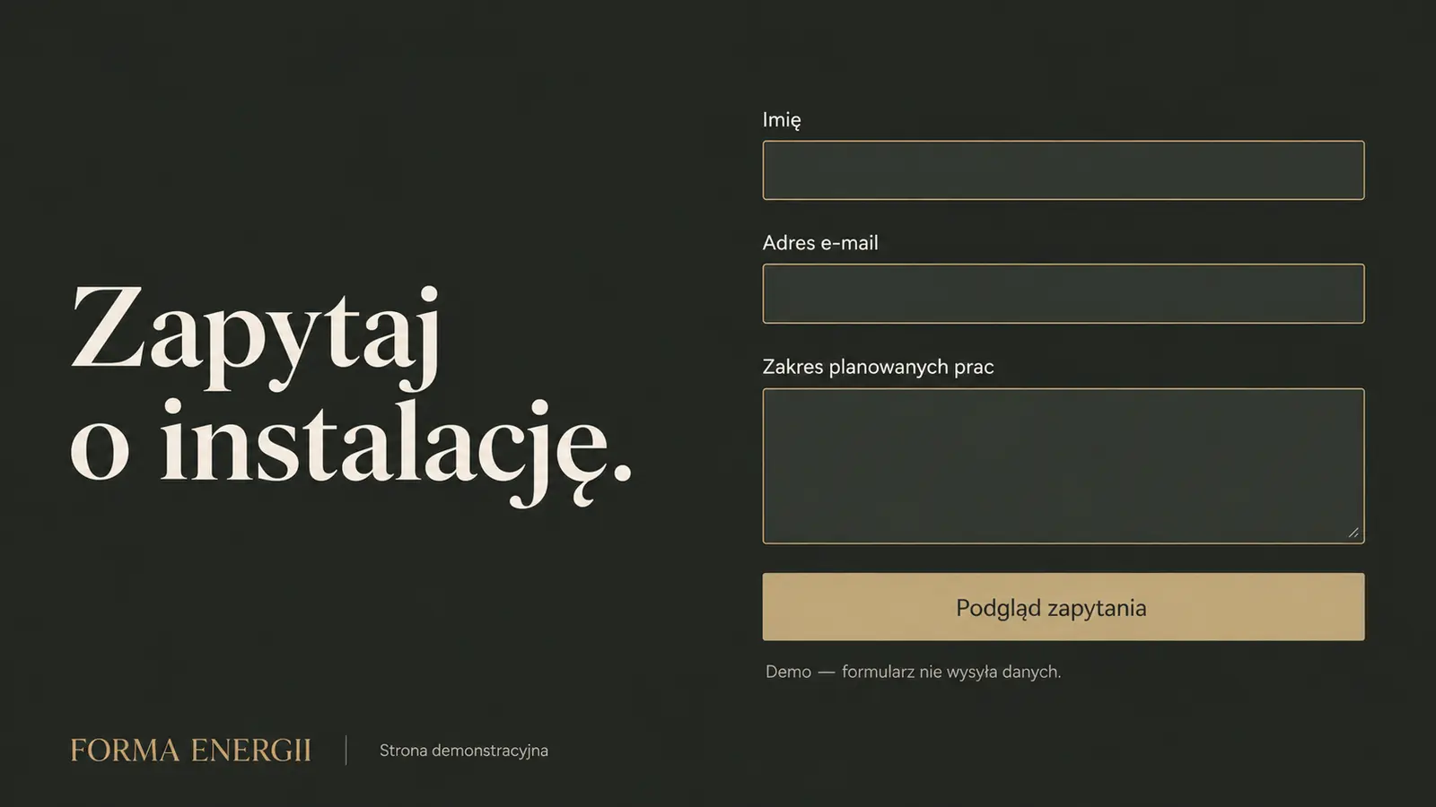 Projekt szablonu Premium dla firmy fotowoltaicznej — sekcja Kontakt