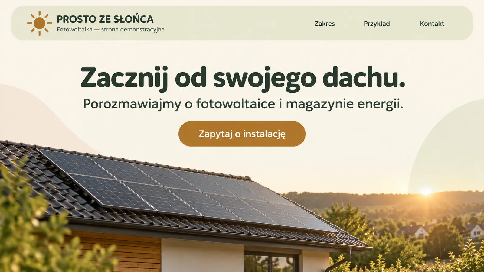 Projekt szablonu Wizytówka dla firmy fotowoltaicznej — sekcja Wizytówka