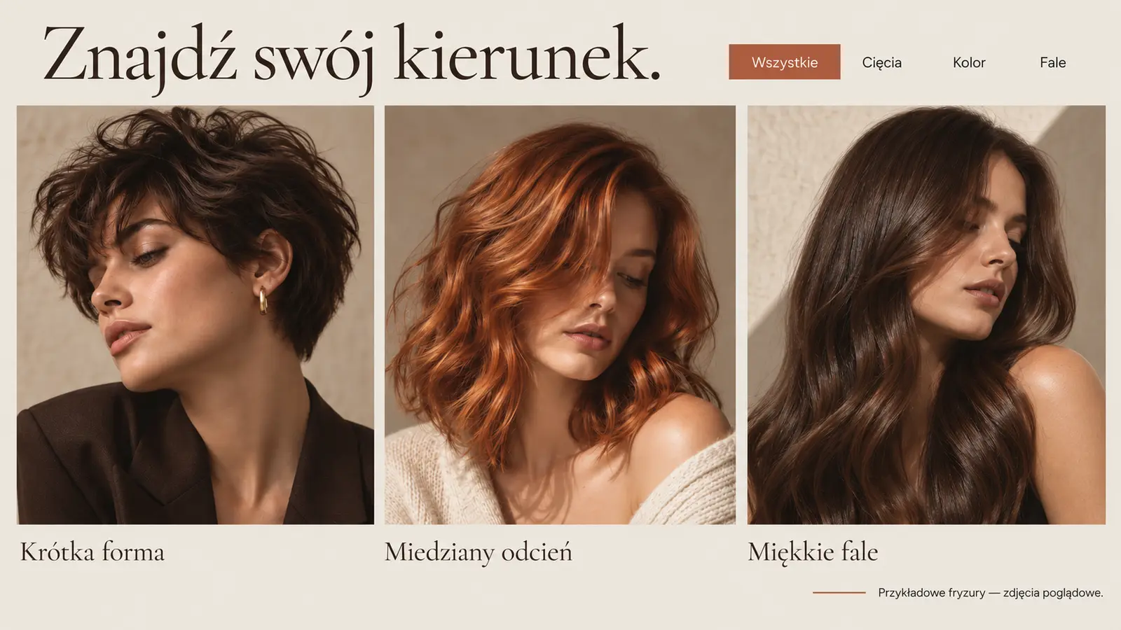 Projekt szablonu Galeria dla fryzjera — sekcja Inspiracje
