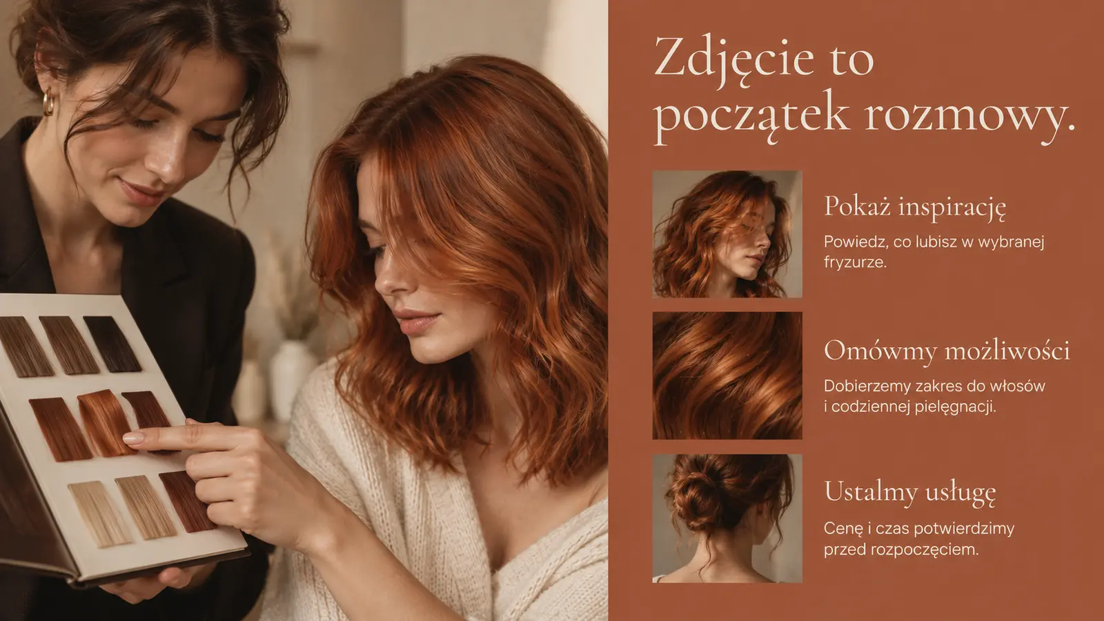 Projekt szablonu Galeria dla fryzjera — sekcja Od inspiracji do planu