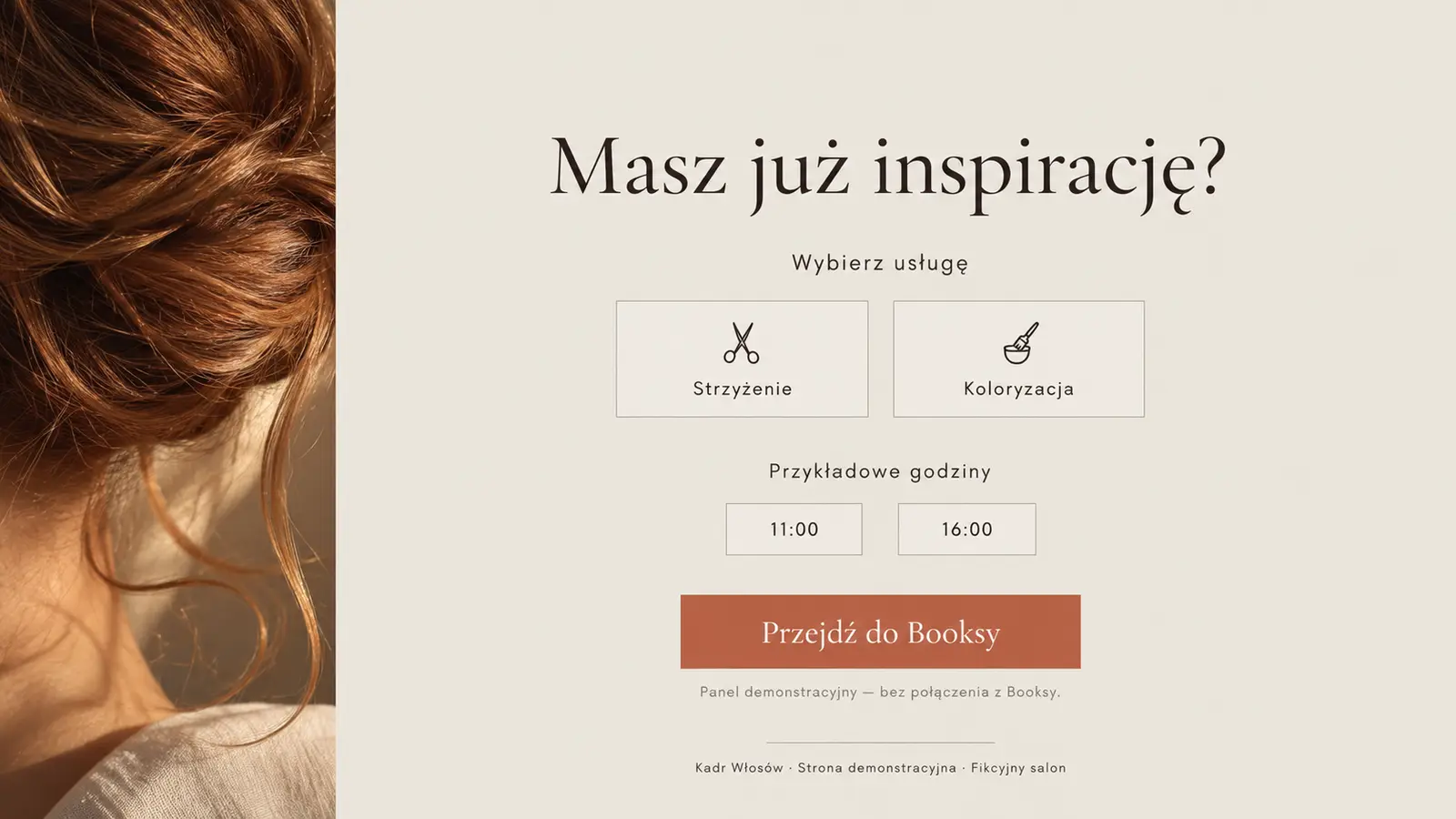 Projekt szablonu Galeria dla fryzjera — sekcja Rezerwacja
