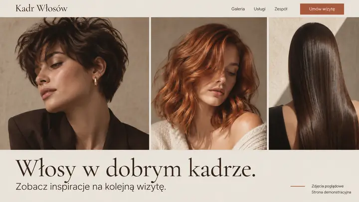 Projekt szablonu Galeria dla branży Fryzjer — pierwszy ekran