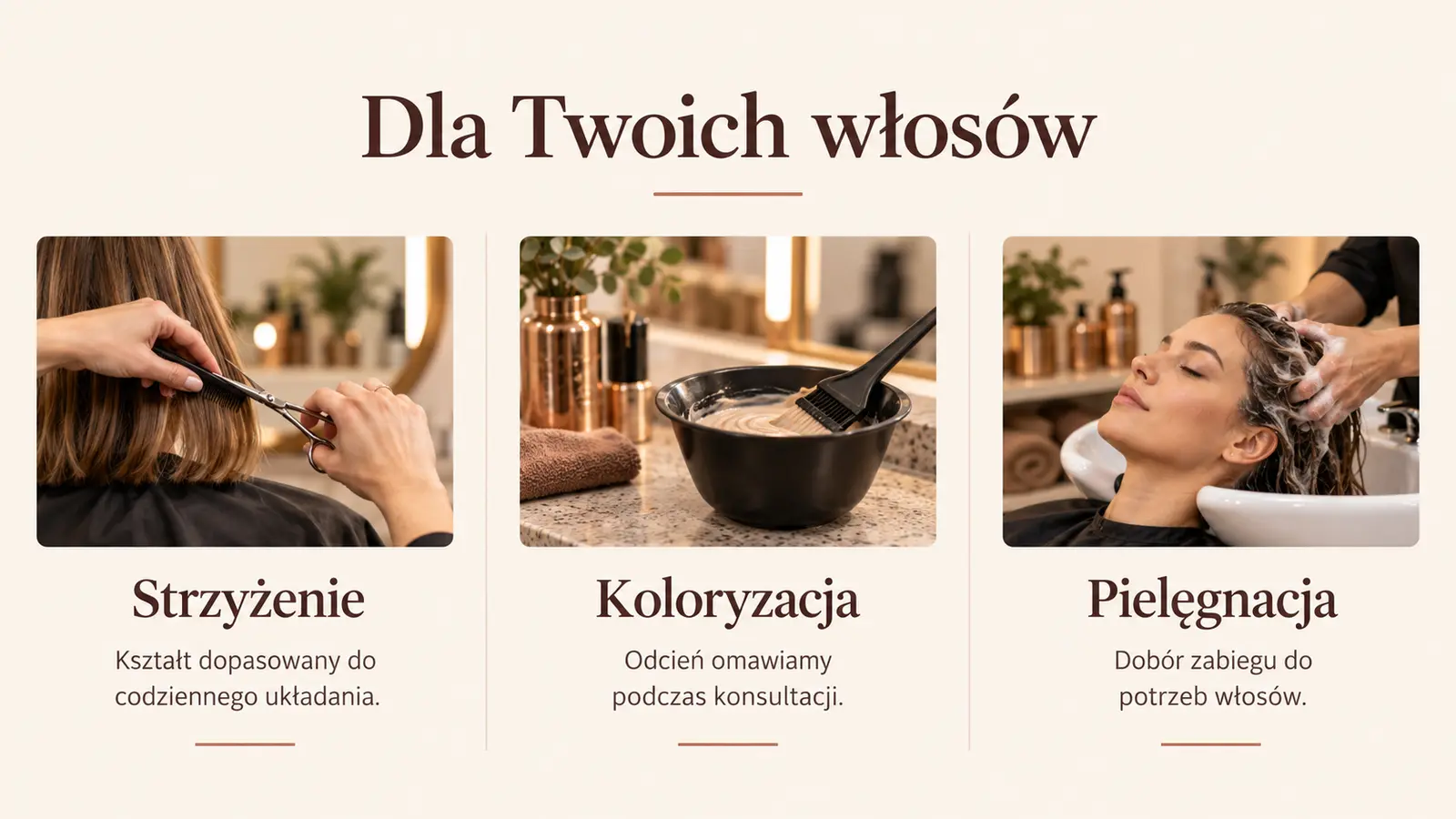 Projekt szablonu Klasyczny dla fryzjera — sekcja Usługi salonu