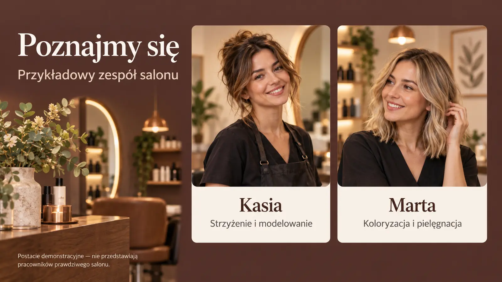 Projekt szablonu Klasyczny dla fryzjera — sekcja Zespół