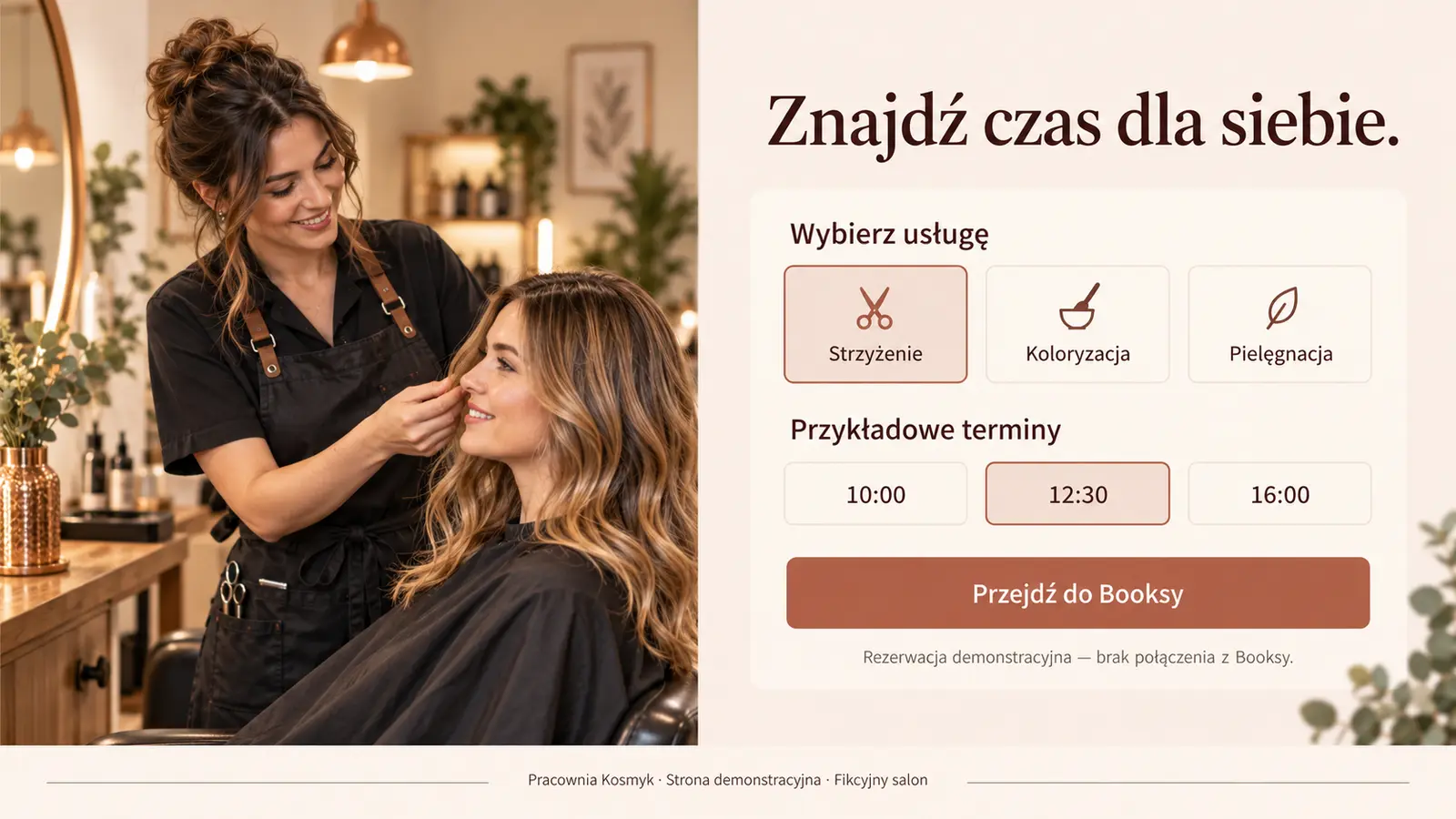 Projekt szablonu Klasyczny dla fryzjera — sekcja Rezerwacja i kontakt