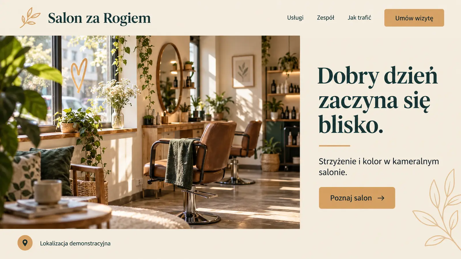 Projekt szablonu Lokalny dla fryzjera — sekcja Salon w okolicy