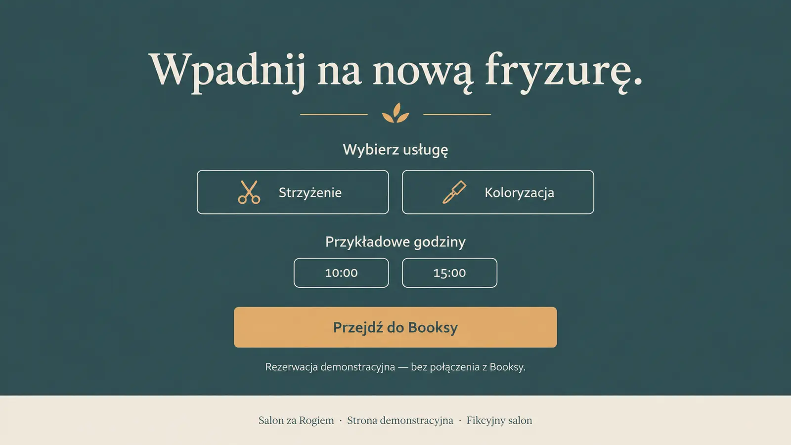 Projekt szablonu Lokalny dla fryzjera — sekcja Rezerwacja