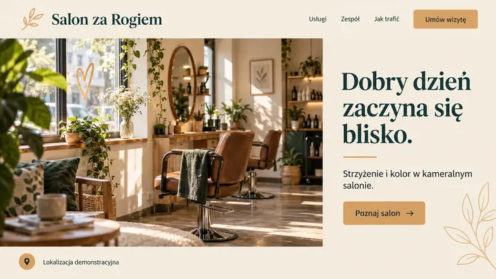 Projekt szablonu Lokalny dla branży Fryzjer — pierwszy ekran