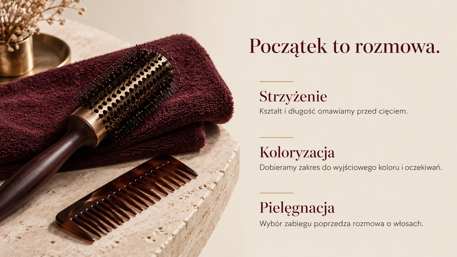 Projekt szablonu Premium dla fryzjera — sekcja Zakres usług