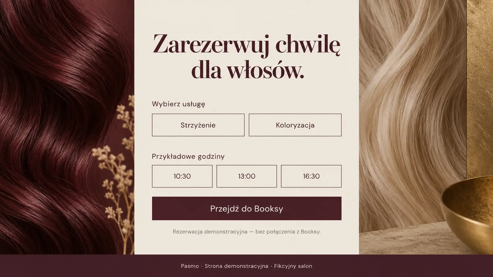 Projekt szablonu Premium dla fryzjera — sekcja Zaproszenie do rezerwacji