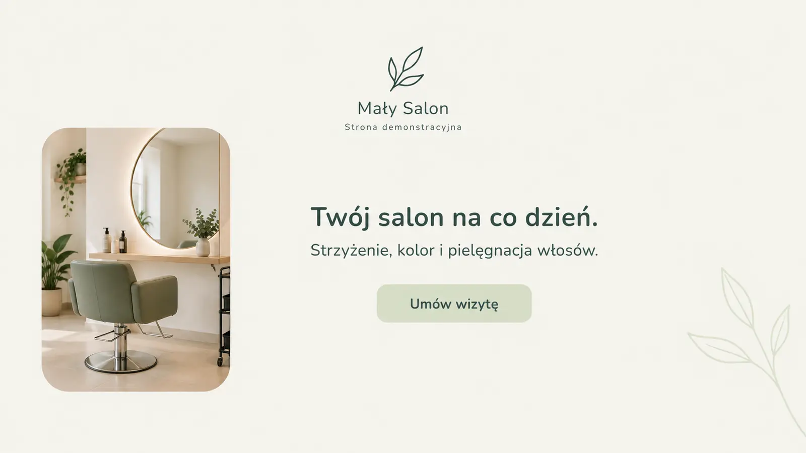 Projekt szablonu Wizytówka dla fryzjera — sekcja Krótka prezentacja