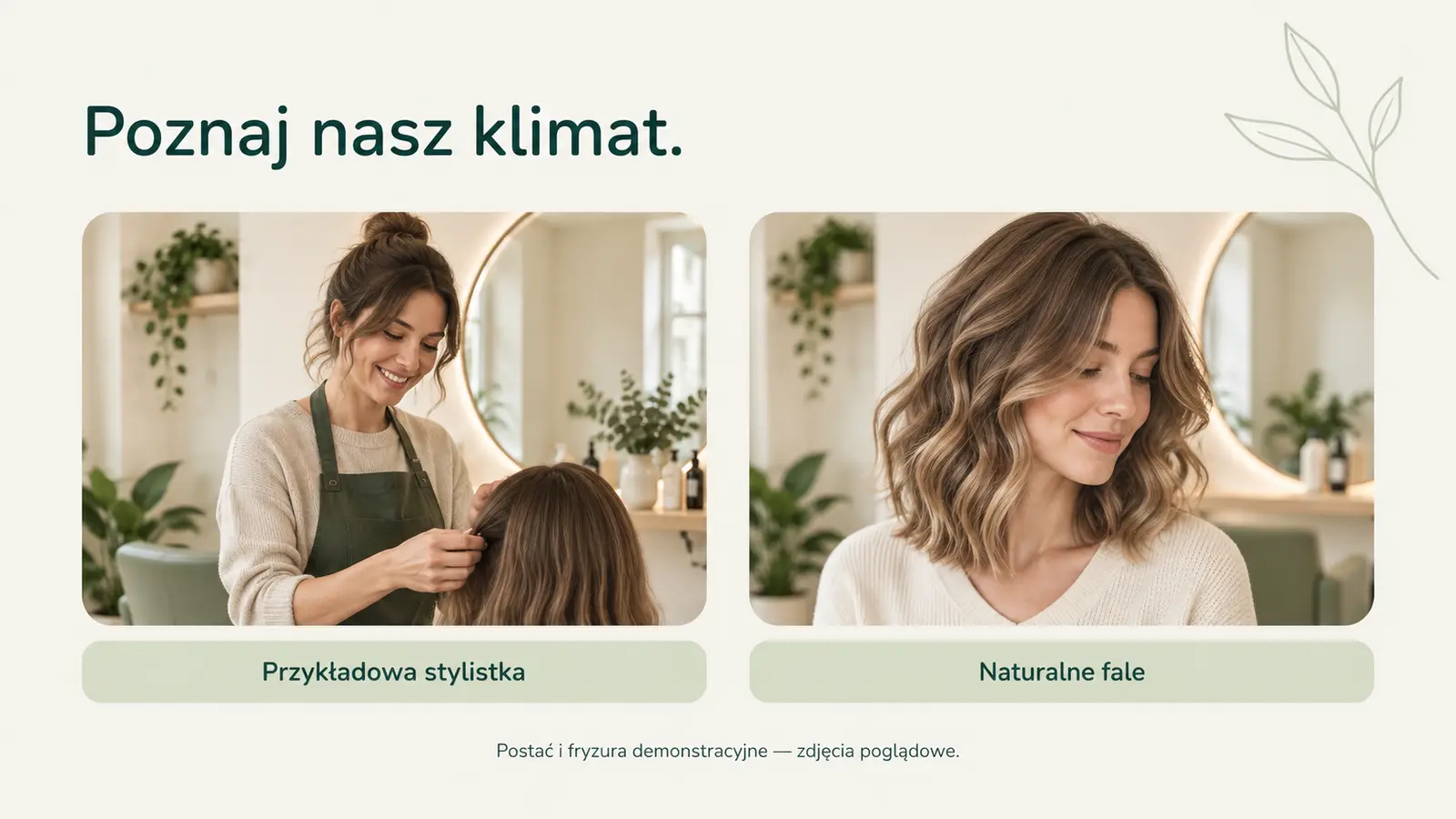 Projekt szablonu Wizytówka dla fryzjera — sekcja Salon i styl