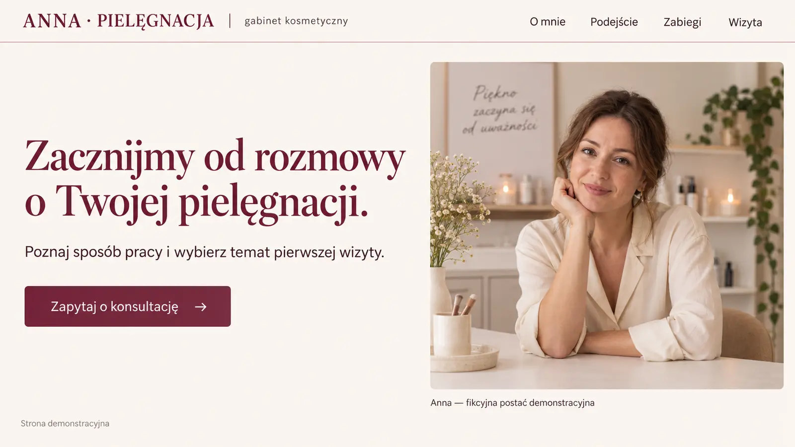 Projekt szablonu Ekspert dla gabinetu kosmetycznego — sekcja Profil