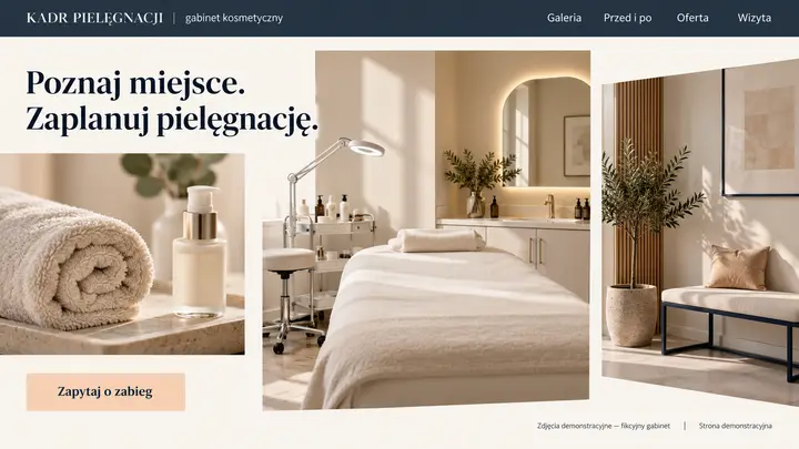 Projekt szablonu Galeria dla branży Kosmetyczka — pierwszy ekran