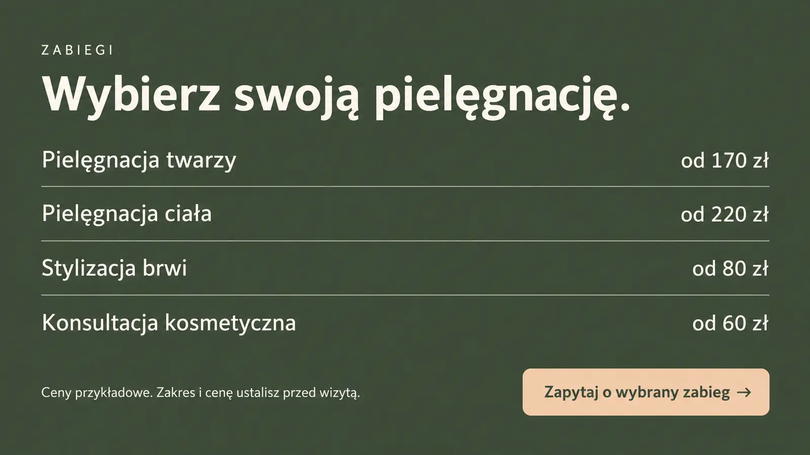 Projekt szablonu Lokalny dla gabinetu kosmetycznego — sekcja Oferta w okolicy