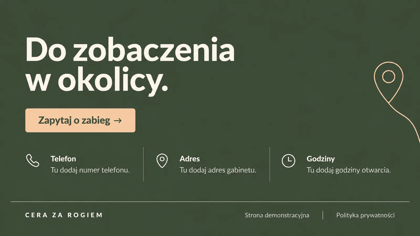 Projekt szablonu Lokalny dla gabinetu kosmetycznego — sekcja Kontakt i godziny