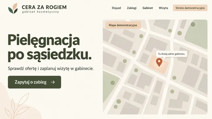 Projekt szablonu Lokalny dla branży Kosmetyczka — pierwszy ekran