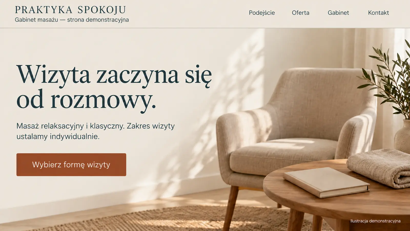 Projekt szablonu Ekspert dla gabinetu masażu — sekcja Sposób pracy