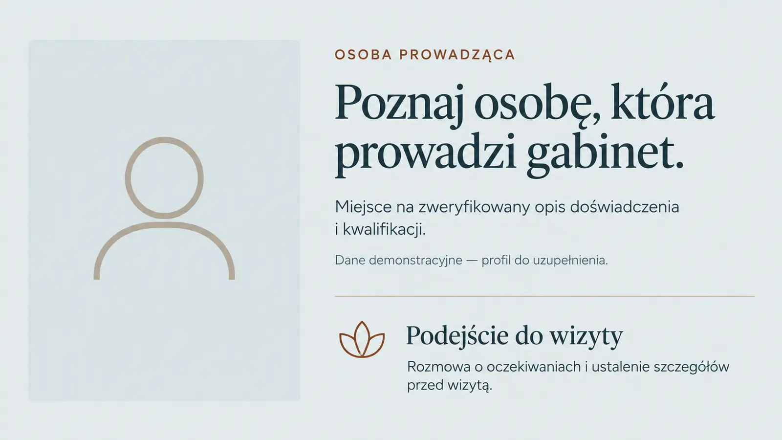 Projekt szablonu Ekspert dla gabinetu masażu — sekcja Profil do uzupełnienia