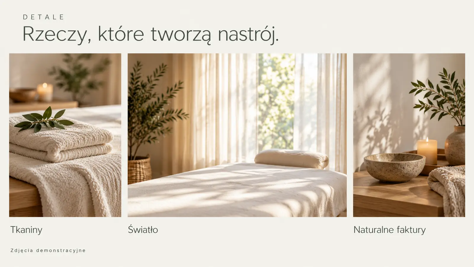 Projekt szablonu Galeria dla gabinetu masażu — sekcja Detale przestrzeni