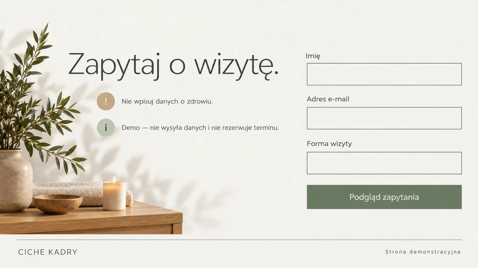 Projekt szablonu Galeria dla gabinetu masażu — sekcja Kontakt