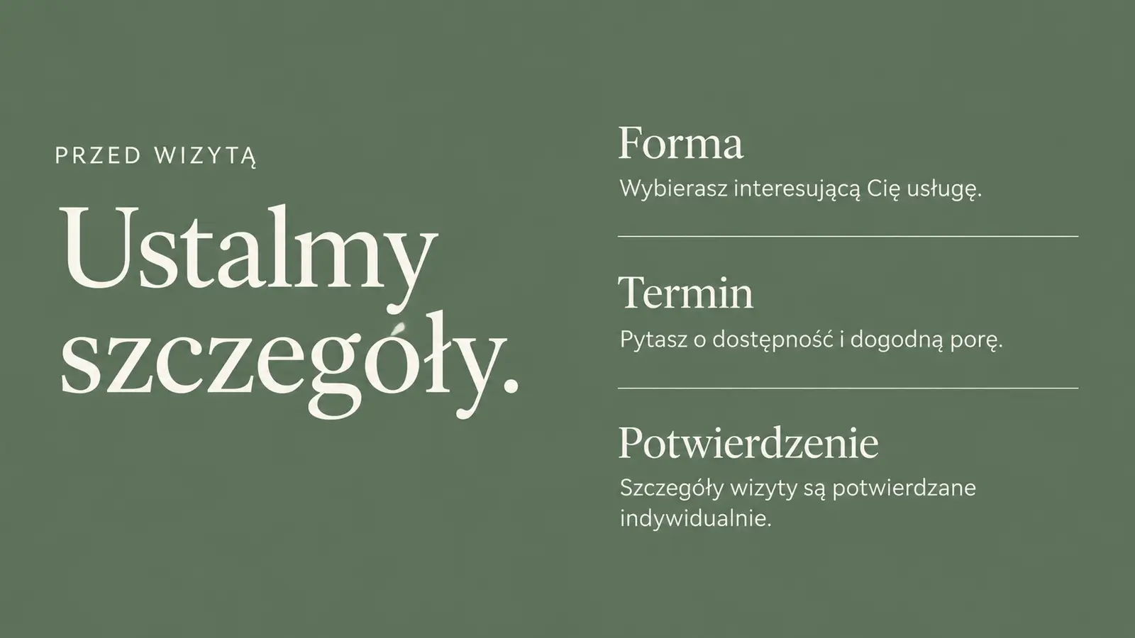 Projekt szablonu Klasyczny dla gabinetu masażu — sekcja Pierwszy kontakt