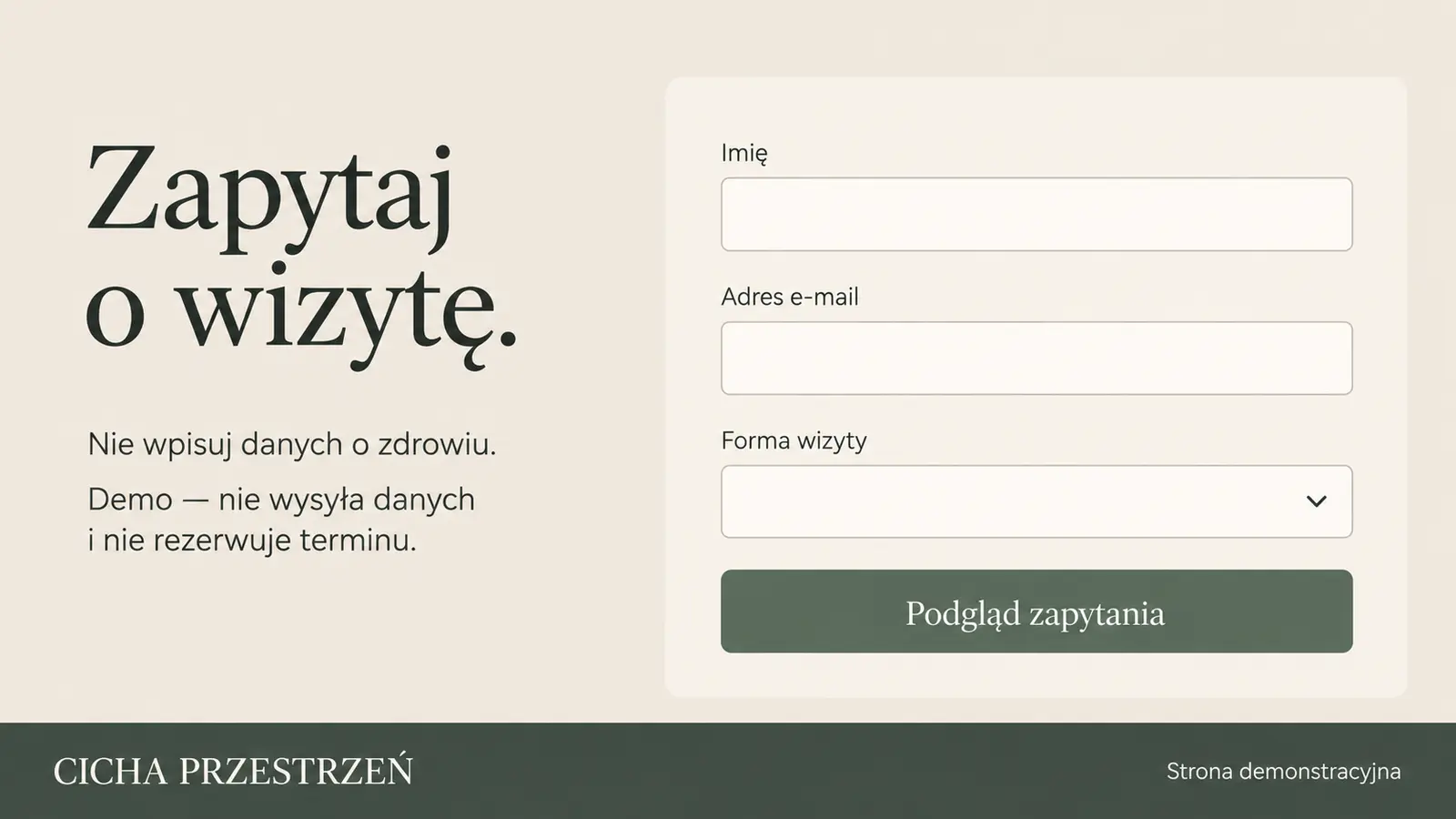 Projekt szablonu Klasyczny dla gabinetu masażu — sekcja Zapytanie o wizytę