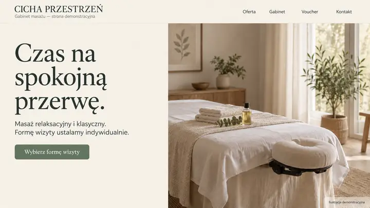 Projekt szablonu Klasyczny dla branży Masaż — pierwszy ekran