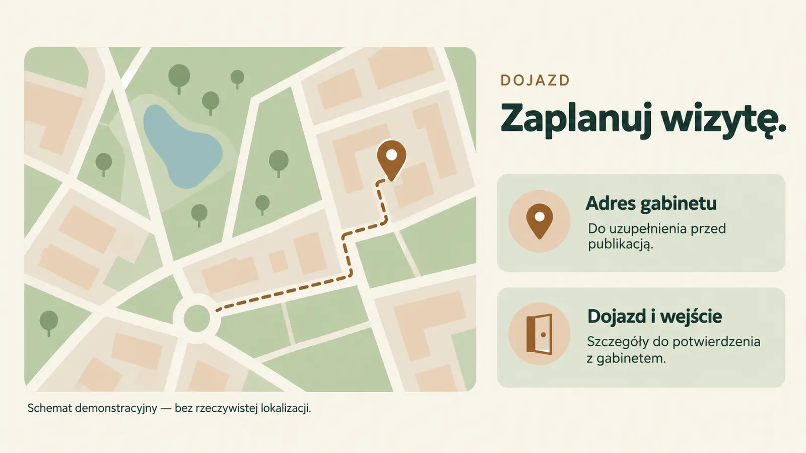 Projekt szablonu Lokalny dla gabinetu masażu — sekcja Dojazd