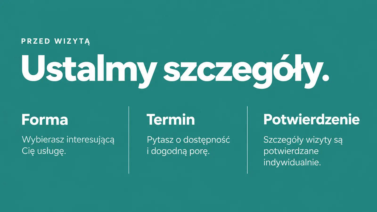 Projekt szablonu Nowoczesny dla gabinetu masażu — sekcja Pierwszy kontakt