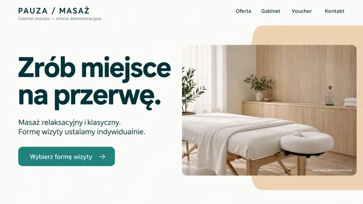 Projekt szablonu Nowoczesny dla branży Masaż — pierwszy ekran