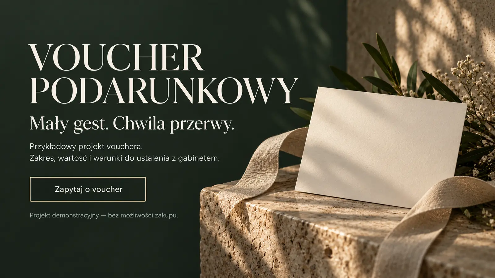 Projekt szablonu Premium dla gabinetu masażu — sekcja Voucher podarunkowy