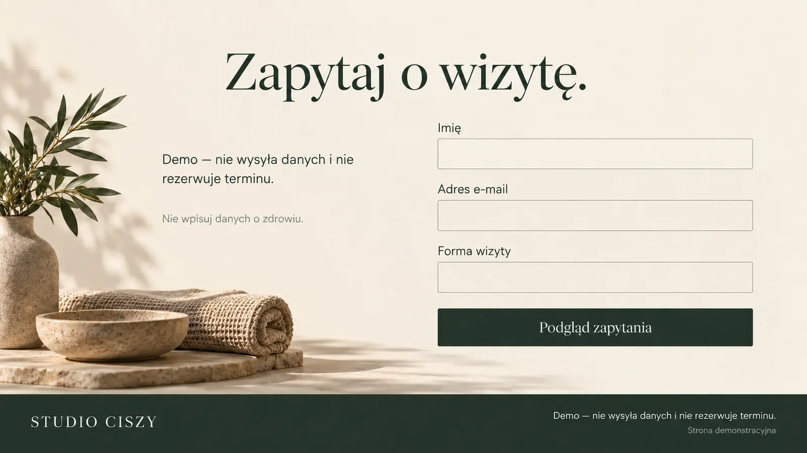 Projekt szablonu Premium dla gabinetu masażu — sekcja Kontakt