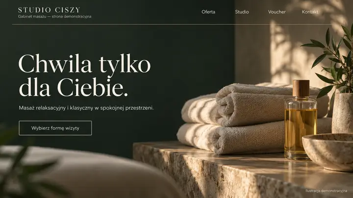 Projekt szablonu Premium dla branży Masaż — pierwszy ekran