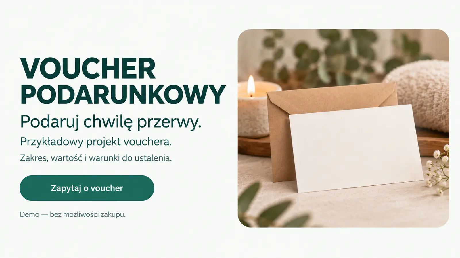 Projekt szablonu Rezerwacje dla gabinetu masażu — sekcja Voucher